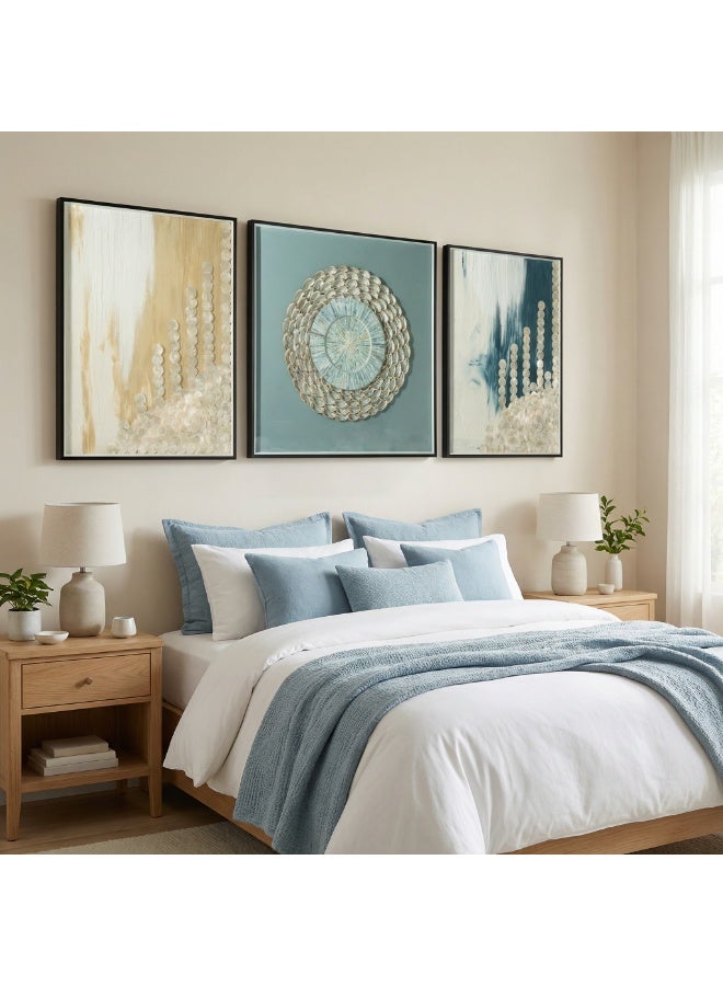Modern Abstract Art Wall Decor Triptych 60x80cm + 80x80cm + 60x80cm Mirror & Shell 3D Canvas Painting for Living Room, Bedroom, Entryway - Image 3